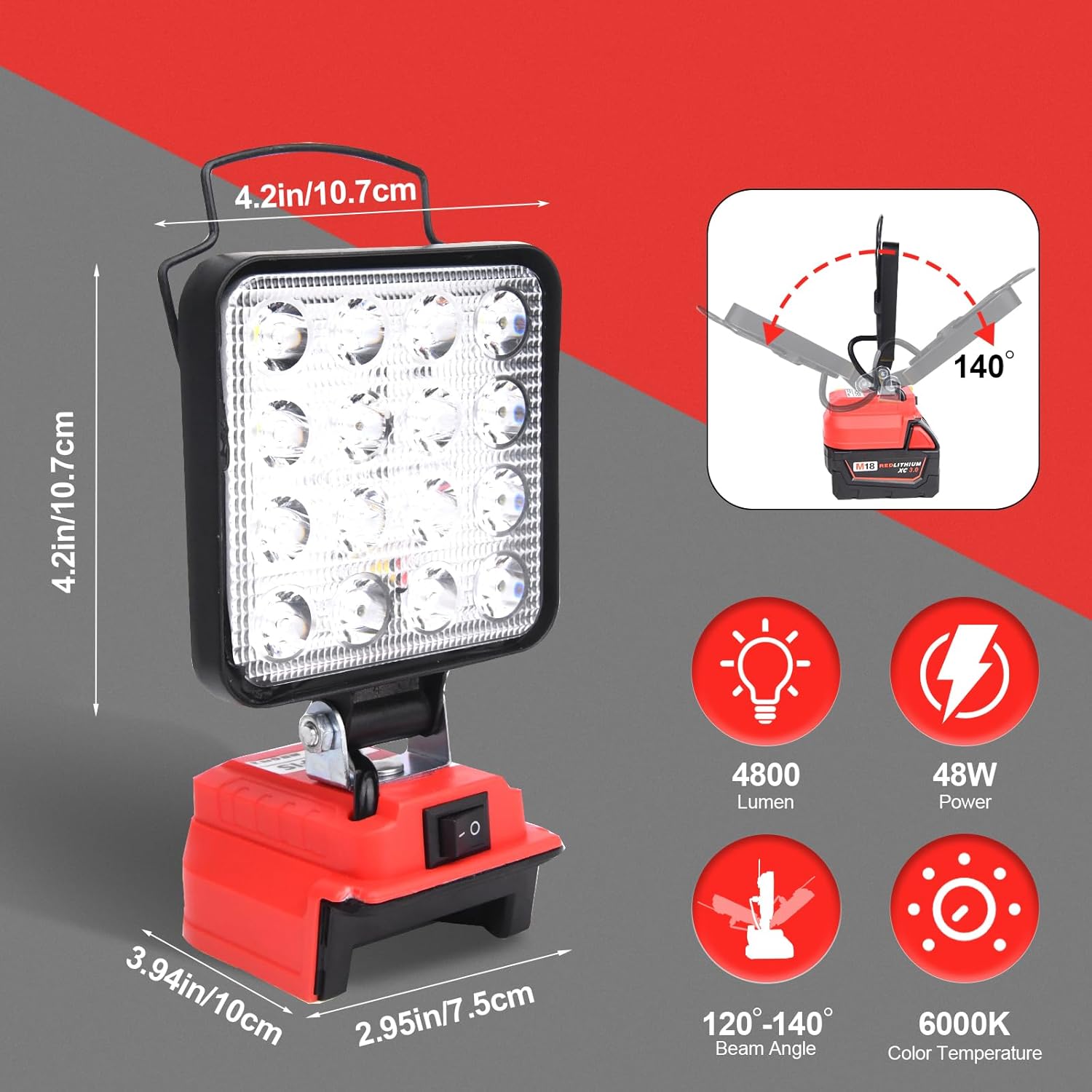 2Pcs Cordless Flood Light for Milwaukee Light m18 Work Light, FOSFIS 48W 4800LM LED Work Light for Milwaukee m18 Flashlight Battery with USB and Type-C Charger Port