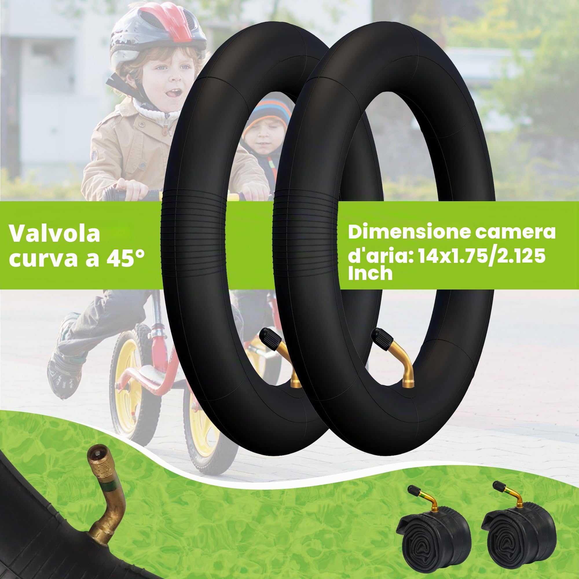 Confezione da 2 pneumatici da 14 pollici, 14 x 2,125, guaina 57-254 Plus, 2 pezzi, tubo da 14 pollici, 14 x 1,75/2,125 AV32 mm, valvola per bicicletta elettrica Tire/Kids Bike Tire