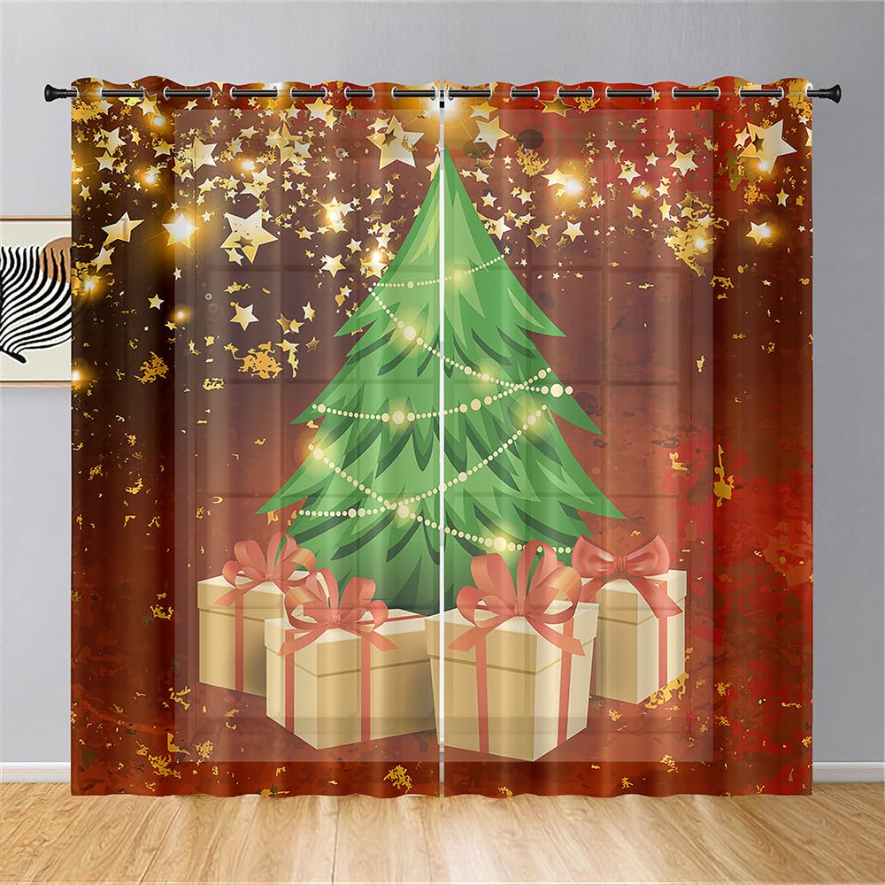 Surwin Feliz Navidad Translucidas Cortinas Salon, 2 Piezas Cortina con Ojales, Navidad Cocina Dormitorio Cortinas y Moderno Visillos Visillos Cortos para Ventanas (140x160cm