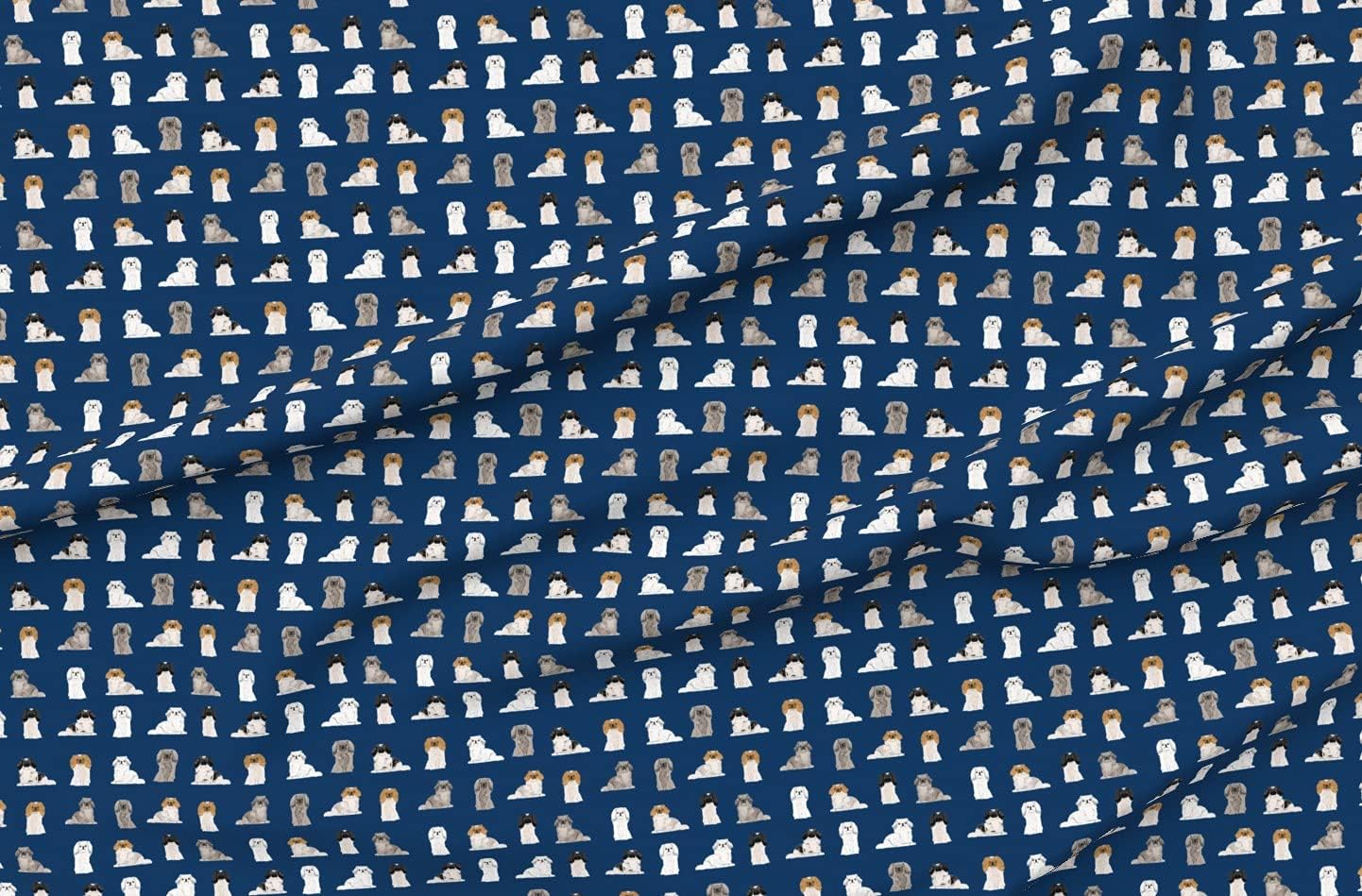 Spoonflower Fabric - Pekingese Dogs Pet Dog Cute Colors Navy Toy Breed Chinese Blue Printed on Organic Cotton Sateen Fabric by The Yard - Sewing Quilting Apparel Home Decor