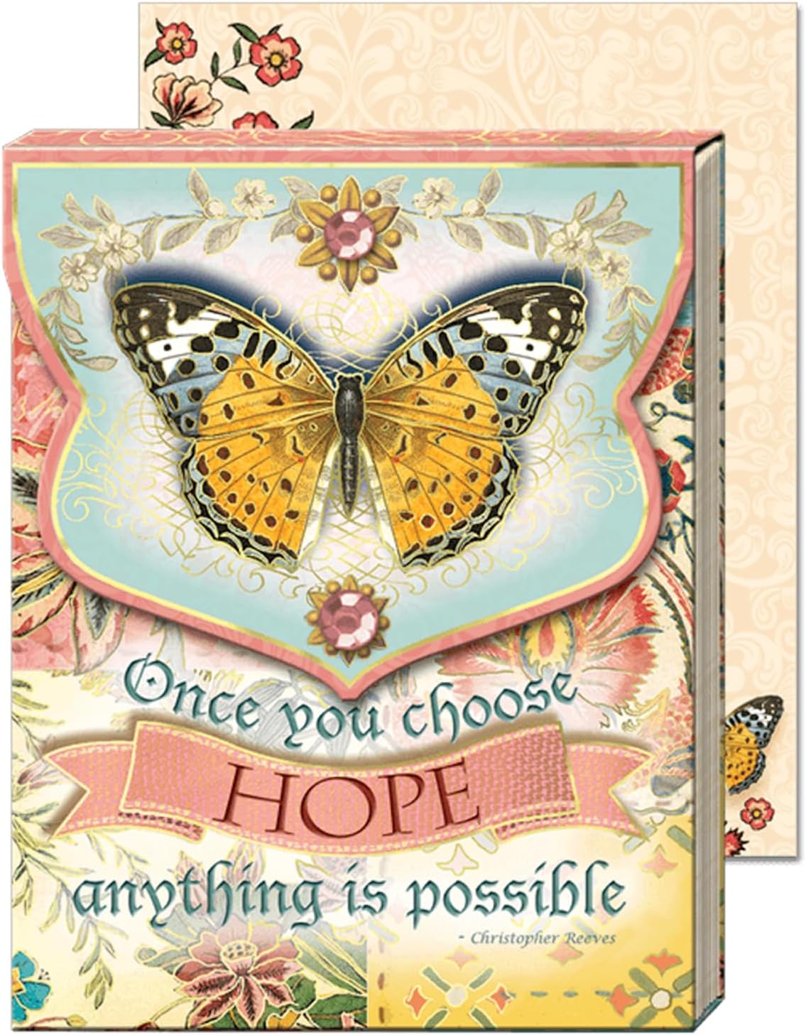 Flip-Top Pocket Notepad 3" x 4", For Daily Notes or Notes on-the-go, 75 Illustrated Sheets with Gold Foil Accents, Gems & a Magnetic Closure - Hope Butterfly (59633)