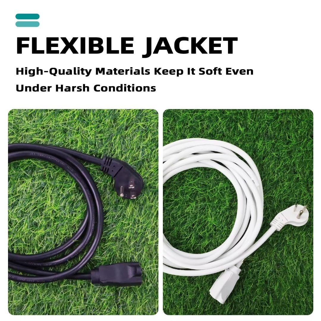 Cable de extensión de enchufe plano de 10 pies, cable de extensión de perfil bajo negro de 16 AWG, 3 puntas, para interiores y exteriores, certificación UL
