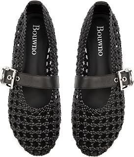 Woven Ballet Flats Mesh Mary Jane Flats for Women Dressy Comfortable Ballerina Flat Round Toe Buckle Strap Mesh Shoes Casual Mary Janes