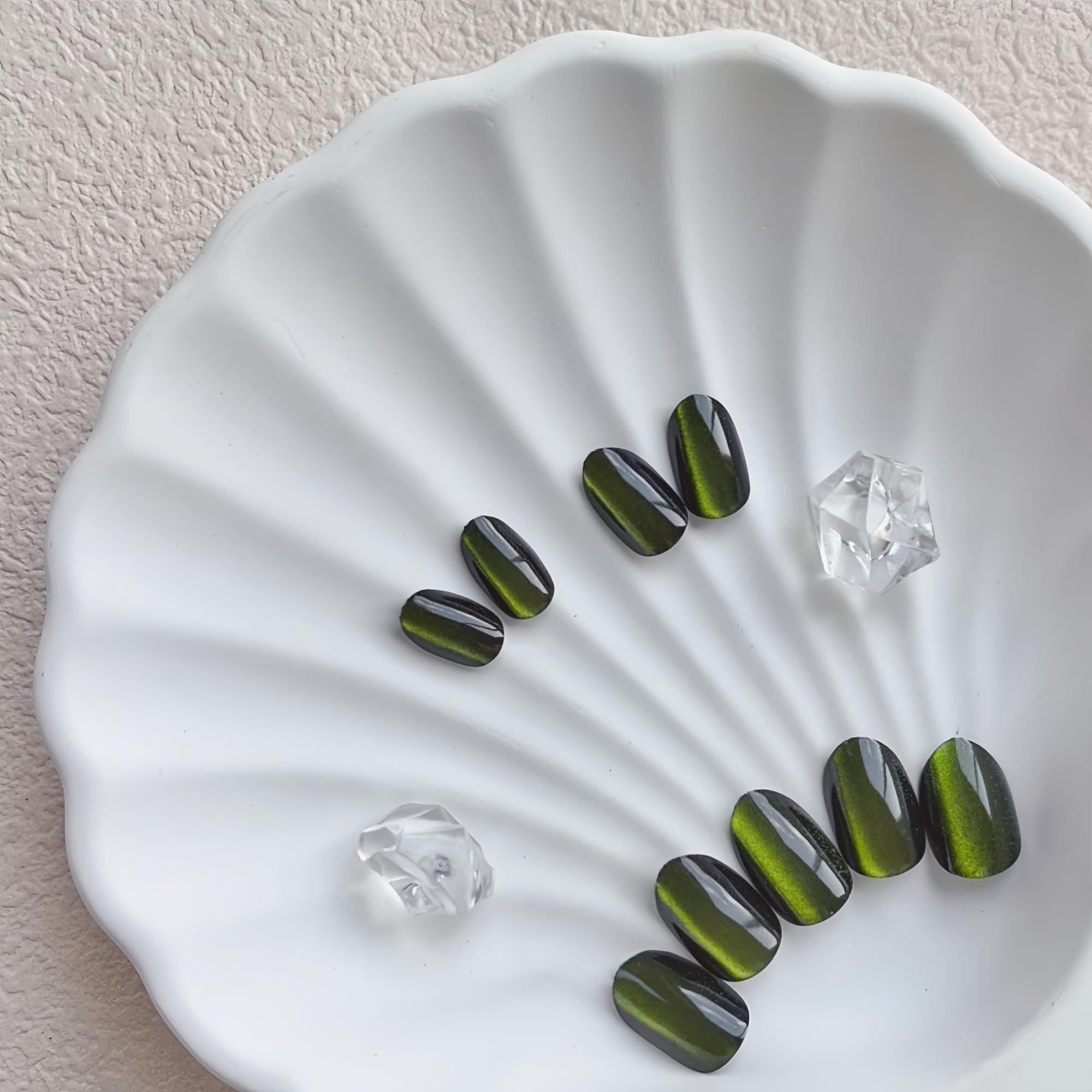 SXVME Soft Gel Press on Nails Extra Short Oval, 30 Pcs Neon Green Cat Eye False Nails Short Almond - Image 4
