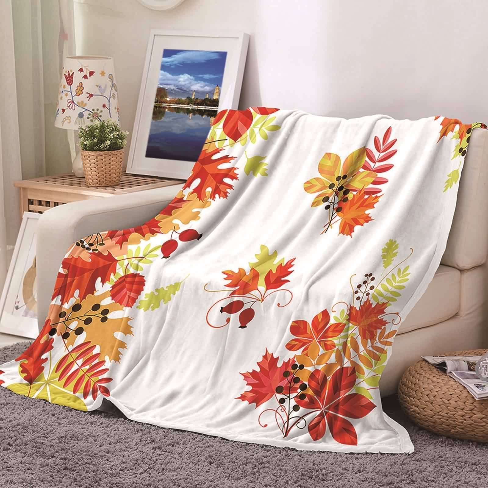 Fleecedecke 150x200 Orange, Kuscheldecke Opa Flanell Früchte Pflanzen Flanelldecke Blanket Weich Warm Wohndecke Sofa Bett Geschenk