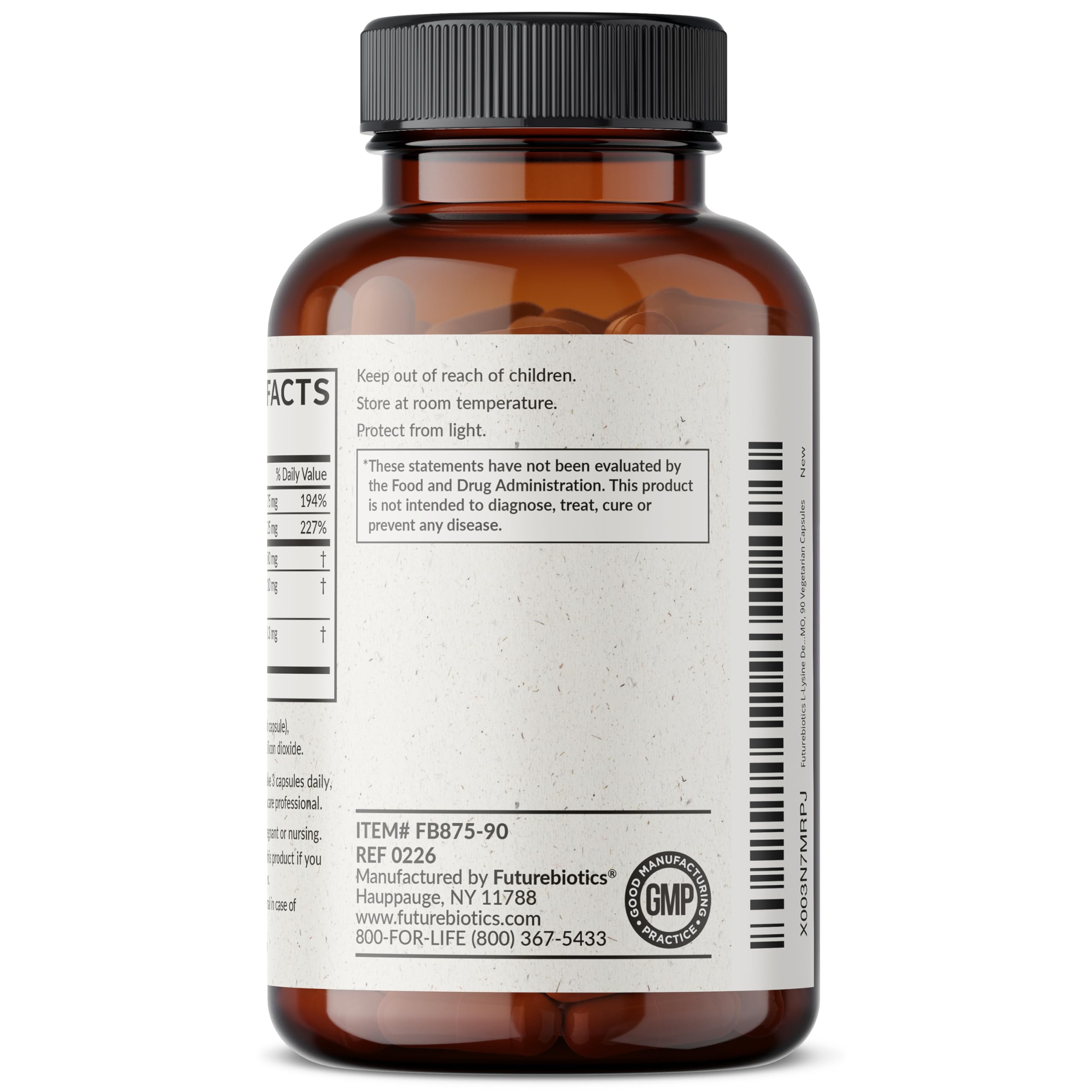 Futurebiotics L-Lysine Defense Immune Support Complex 1500 MG Per Serving with Vitamin C, Zinc, Olive Leaf & Garlic - Non-GMO, 90 Vegetarian Capsules — Amazon image 7