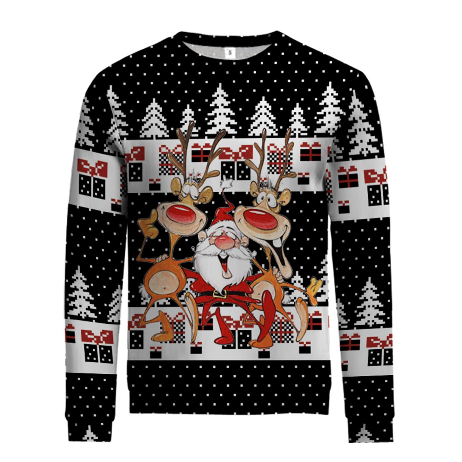 Jersey de Navidad para hombre divertido 3D suéter de Navidad manga larga cuello redondo suéter navideño divertido Papá Noel reno patrón feo sudadera de Navidad sin capucha sudaderas de Navidad para