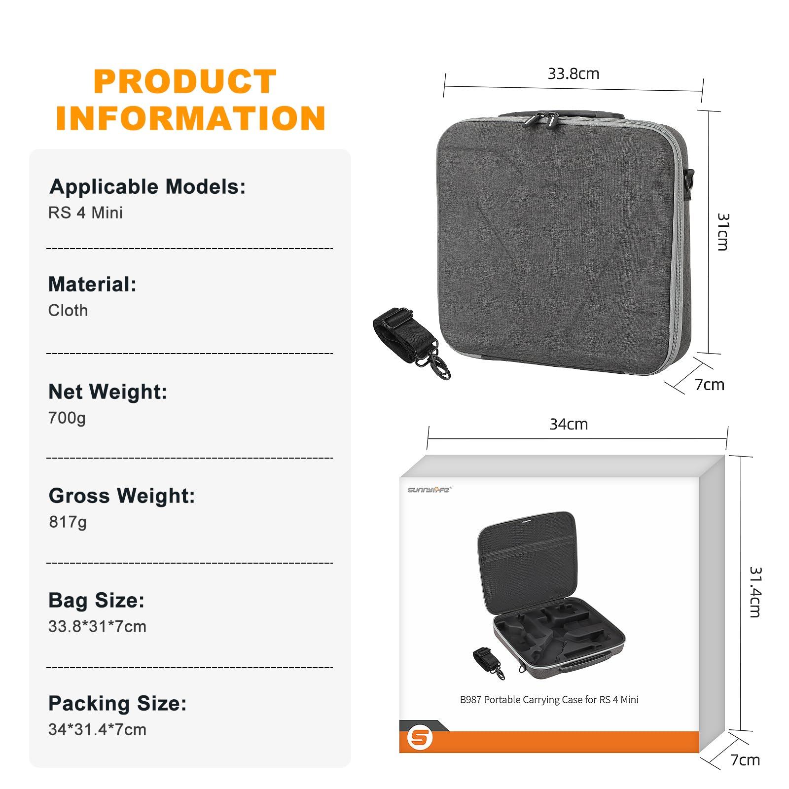 SYACHI RS 4 Mini Tasche, Tragbare Tragetasche für DJI RS 4Mini Handheld 3-Achsen Gimbal-Stabilisator, Tragbare wasserdichte Case für DJI RS 4 Mini Creator Combo mit Schultergurt