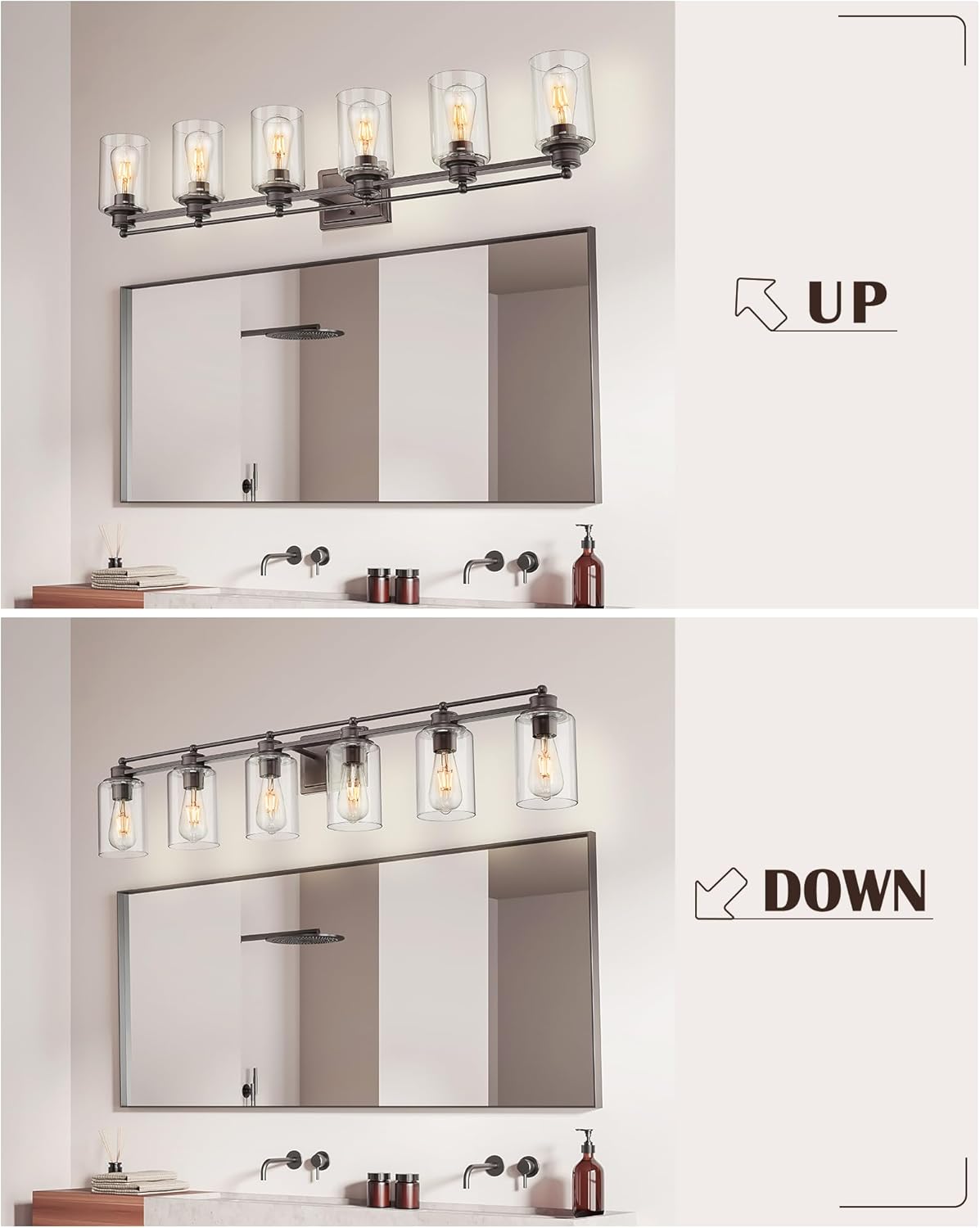 HWH Bathroom Lighting Fixtures Over Mirror 6 Light Oil-Rubbed Bronze Wall Vanity Lights with Clear Glass Shade, 5HLT63B-6W ORB