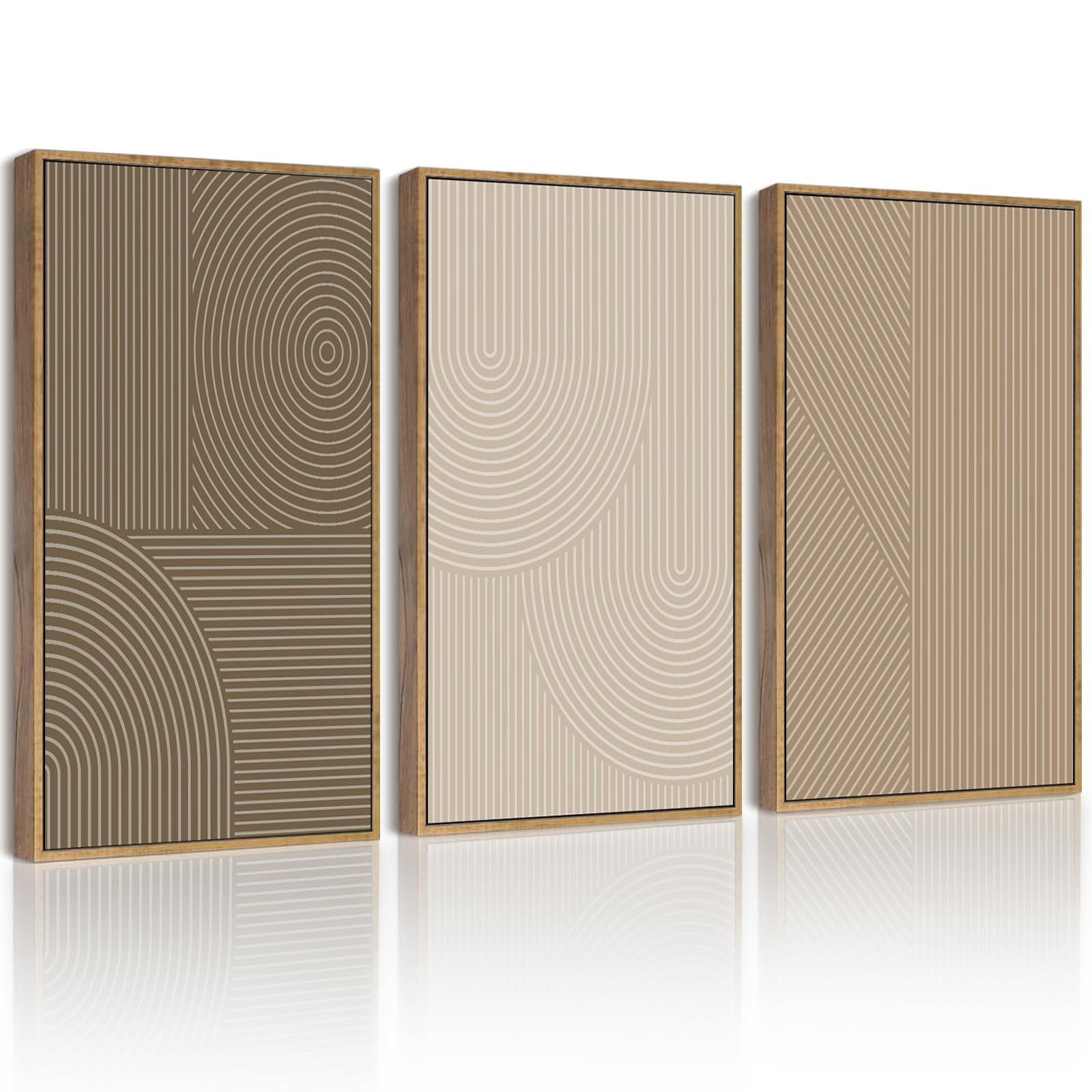 PHOPAGO 16x24in Large Minimalist Abstract Framed Wall Art Modern Boho Neutral Line Wall Decor Geometric Artwork Bedroom Living Room Natural Framed