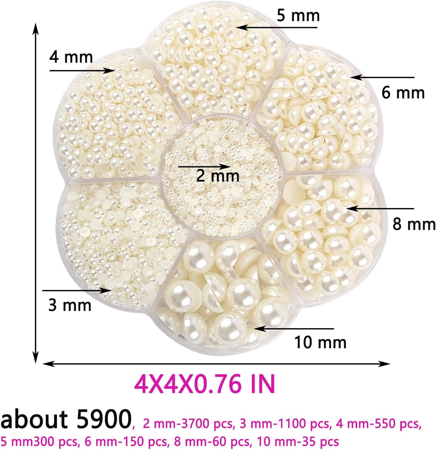 5900 Pcs Half Pearls for Crafts Meters White Nail Pearls for Nail Art Falt Back Pearls for Makeup Craft Pearls for Artists Creative DIY Flatback Pearls for Nails（2/3/4/5/6/8/10mm） image 2