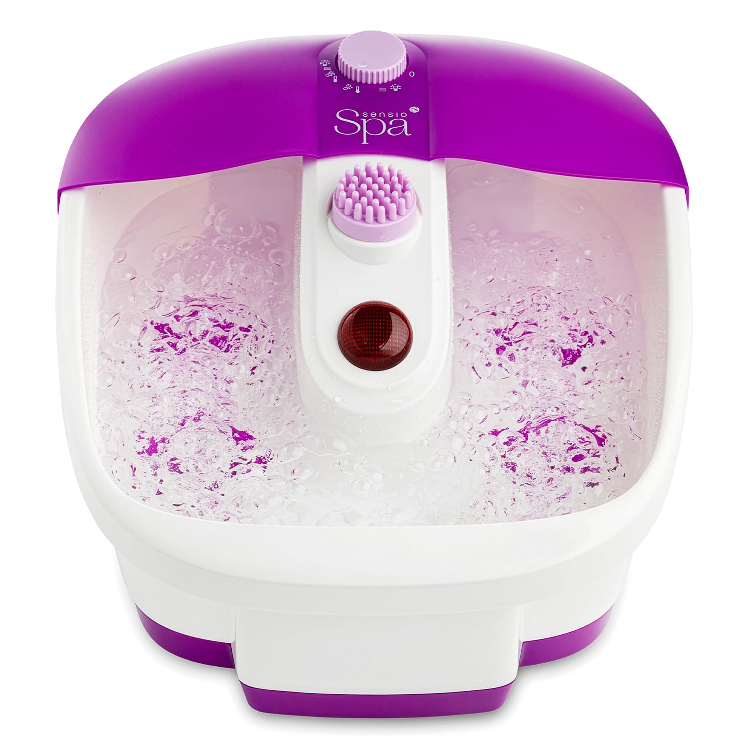 Sensio Spa Heated Foot Spa Massager with Bubbles - Luxury Removable Rollers - Foot Bath for Tired Feet  Warm Soak Pedicure Tub - Home Relaxation  Easy Controls  Purple  Non-Slip Base