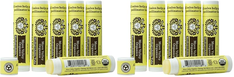 Bálsamo labial de cera de abelha Moon Valley Organics, Velvety Vanilla, pacote com 6