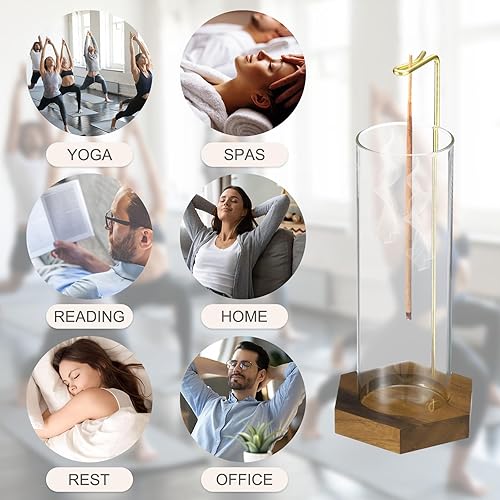 Miniatura 8 de uxcell Soporte para incienso, quemador de incienso moderno con colector de cenizas de vidrio extraíble, soporte para varillas de incienso volador