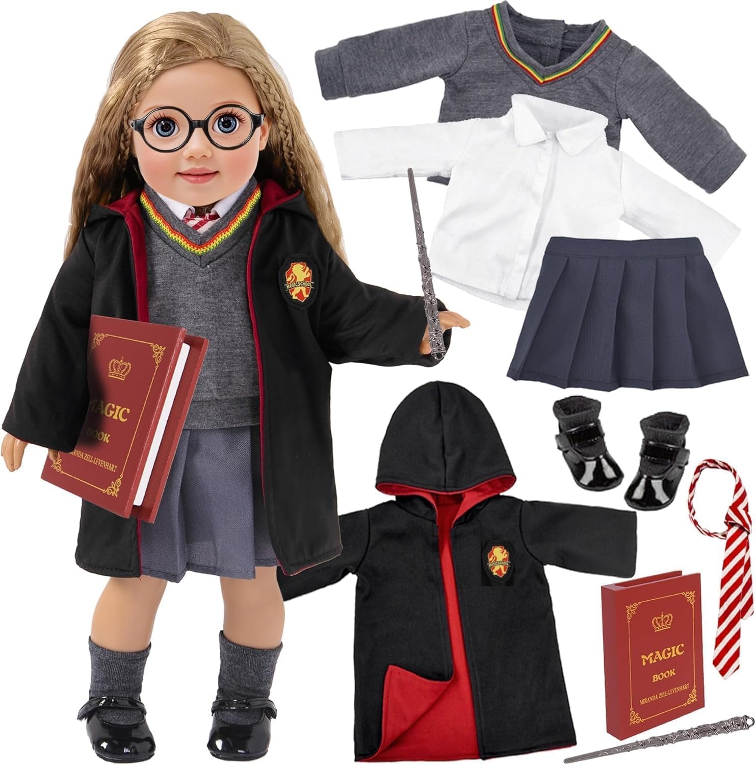 Lot de 10 vêtements et accessoires inspirés de l'uniforme scolaire magique pour poupées de 45,7 cm (sans poupée)