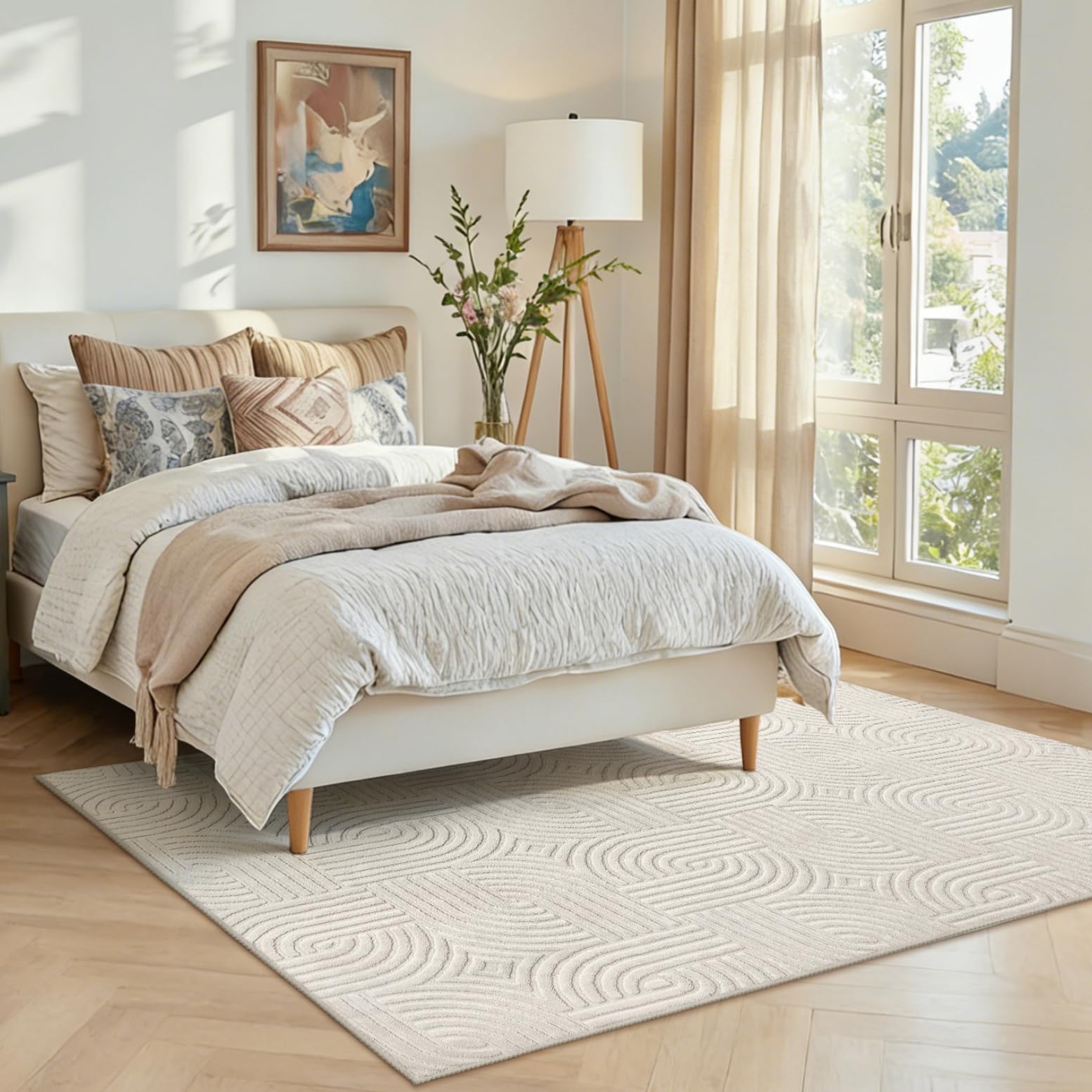 Enyhom Machine Washable Rugs for Living Room 140 x 200 cm Non Shedding Area Rugs for Bedroom Soft High Pile Rugs Non Slip Carpet Large Fluffy Rug Carpet Mat for Office Dining Room Lounge Beige - Image 8