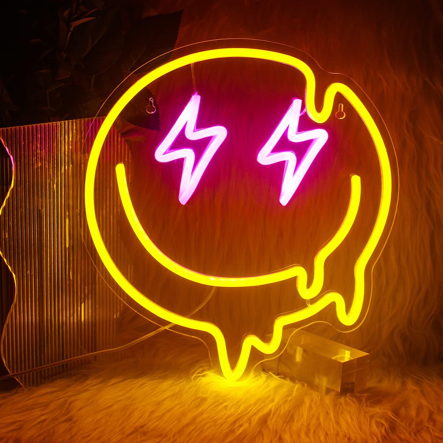 Cute Smiling LED Neon Light,Neon Smiley Sign,Acrylic Neon Sign,for Bedroom,Children's Room,Shopping Mall,Bar,Party,Wedding Decoration (Smiling Face 2)