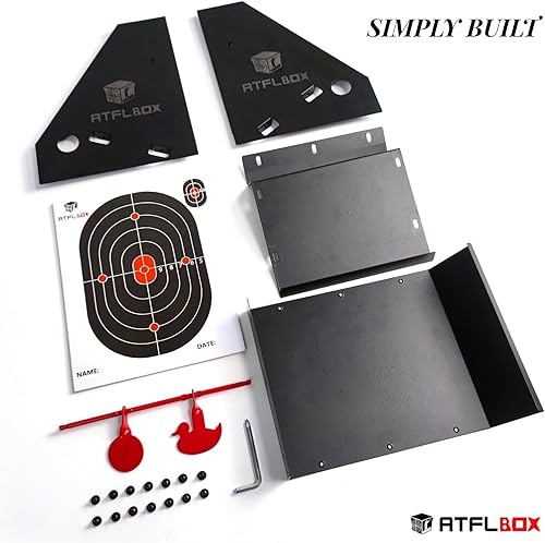 Miniatura 5 de Atflbox Trampa para pistola BB de 7 x 9 pulgadas con 10 objetivos de papel y siluetas de metal giratorio, objetivos de disparo para patio trasero,