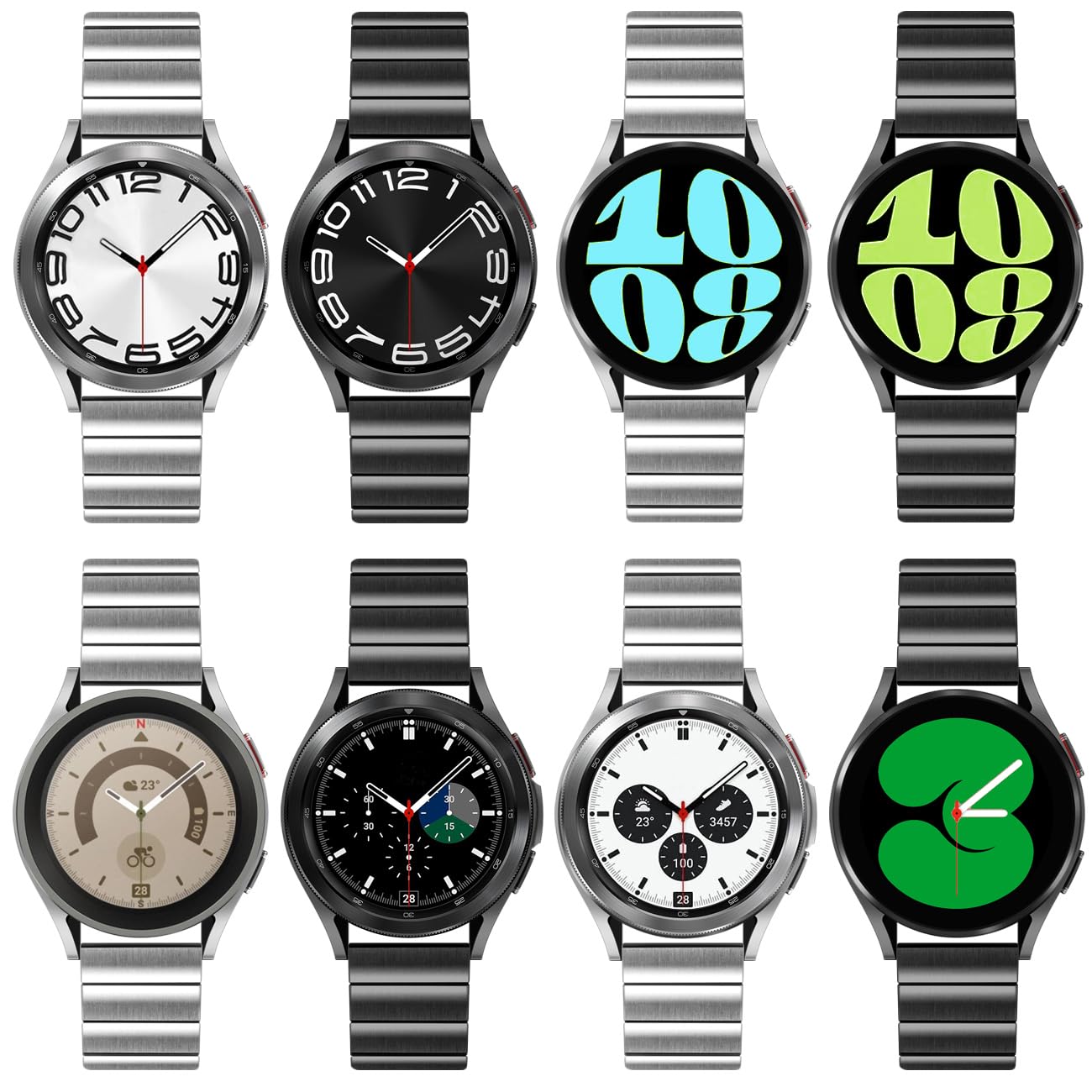 Bracelet de rechange en acier inoxydable compatible avec Samsung Galaxy Watch 6/5/4/Active 2, 4 Classic Band 46 mm, 42 mm/Galaxy 3 41 mm, 20 mm à dégagement rapide en acier inoxydable pour