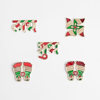 The Banner Company Itiha Shubh Labh, Swastik, Lakshmi Feet Set of 4 Acrylic Decoration For Door/Entrance and Puja.