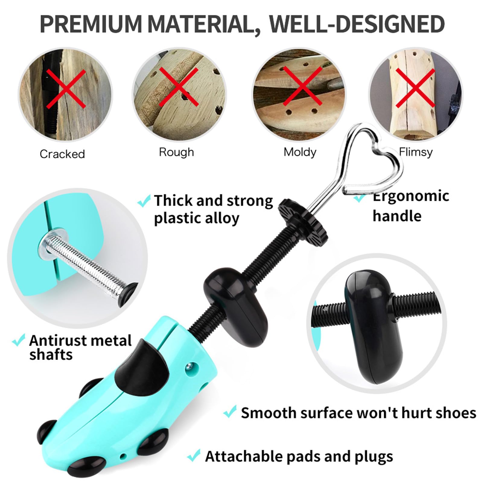 Estirador de zapatos, par de expansores de zapatos ajustables de plástico en 4 direcciones para juanetes de pies anchos