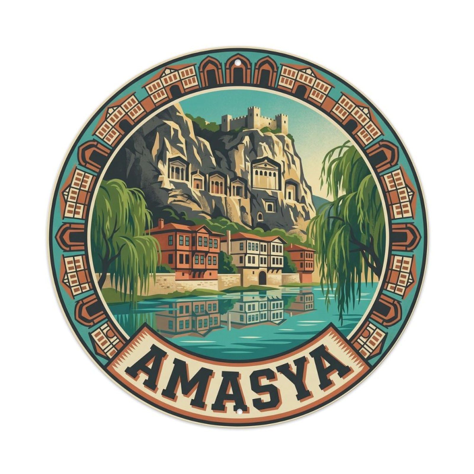 Amasya Ottoman Houses River Historic City Turkey Metal Tin Sign
