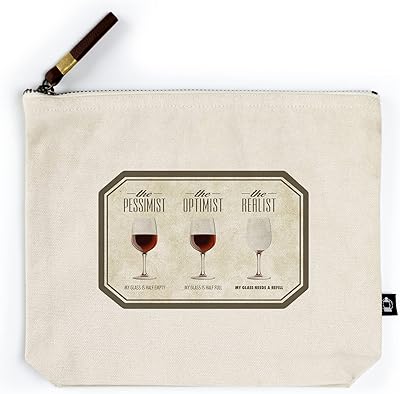 Lantern Press Wine Glasses, Pessimist Optimist Realist, Contour (100% Cotton Canvas Travel Accessory Go Bag)