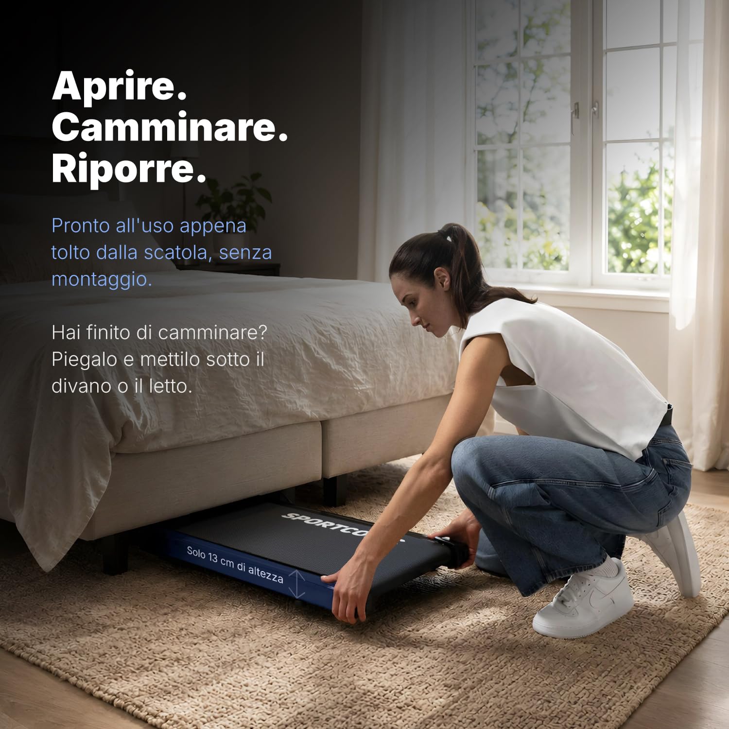 Sportconic Tapis Roulant Elettrico Pieghevole con Inclinazione, Walking Pad Silenzioso Salvaspazio, Tapirulan da Casa per Allenamento Ufficio (Escluso il tappetino protettivo, 1-12 km/h (P106FA))