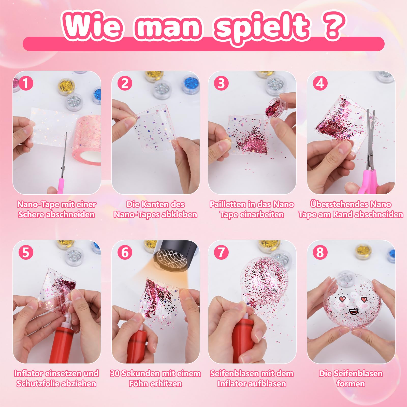 Meetory Nano Tape Set Creativo Per Bolle - 58 Pezzi, Nastri Magici, Glitter E Accessori