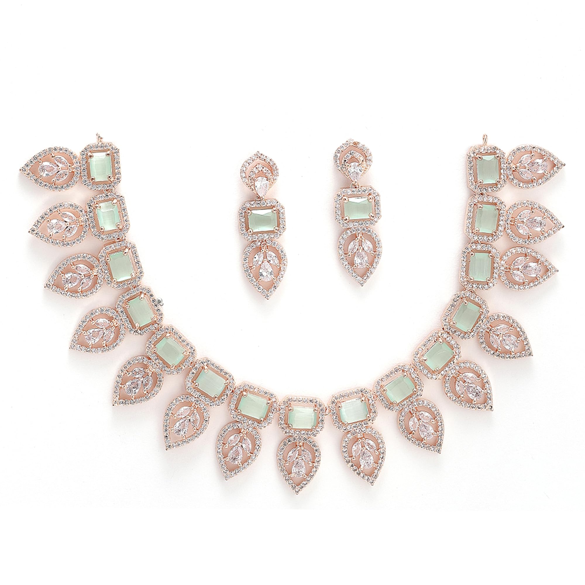 ZENEME Jewellery Set Rose Gold Plated AD/American Diamond Rectangle Shaped Handcrafted Necklace Set Jewellery for Women & Girls (B09JZ2ZJ86) Amazon Price History, Amazon Price Tracker