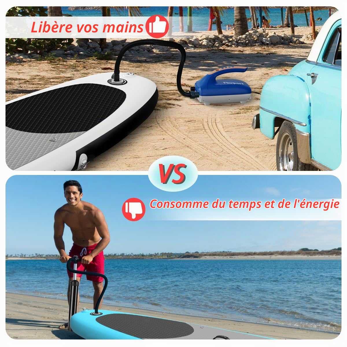 FBSPORT Gonfleur Electrique Paddle 20PSI, 12V DC Pompe Paddle Electrique avec Fonction d'arrêt Automatique et Affichage LCD, Gonflage et Dégonflage 2 en 1 pour SUP, Bateaux Gonflables, Kayaks, Matelas