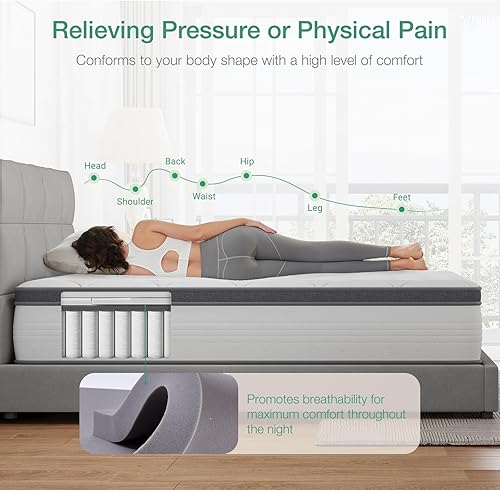 Miniatura 3 de Novilla Colchón tamaño King, colchón King de 12 pulgadas en una caja con resortes interiores de bolsillo individual, alivio de presión y aislamiento