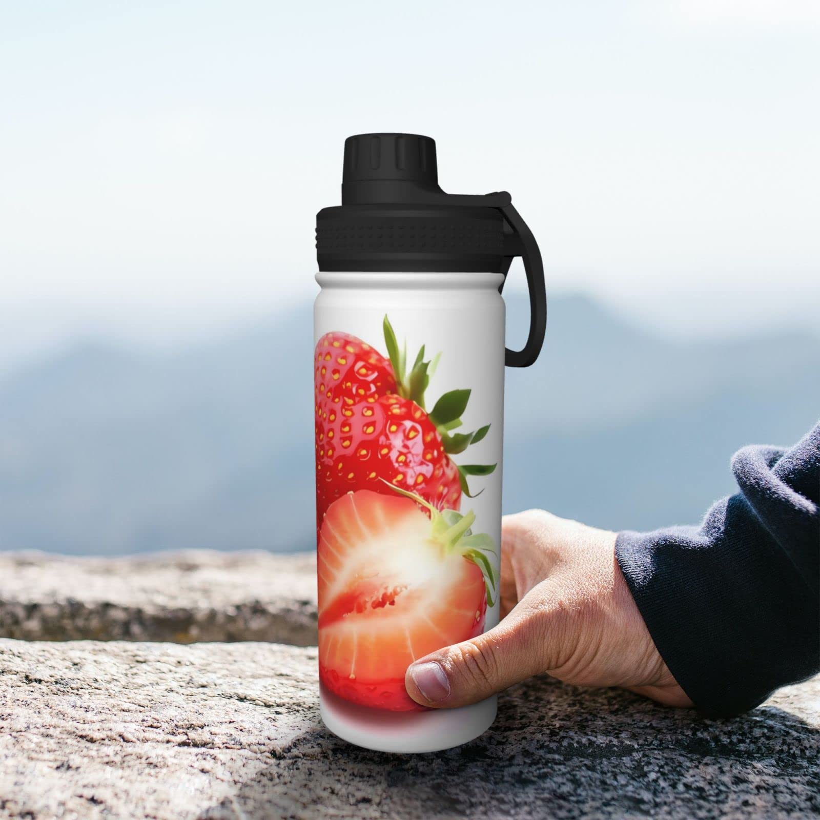 Fresh Strawberry Sport-Wasserflasche, 530 ml, isolierte Edelstahl, auslaufsichere Wasserflasche für Reisen, Fitnessstudio, Büro