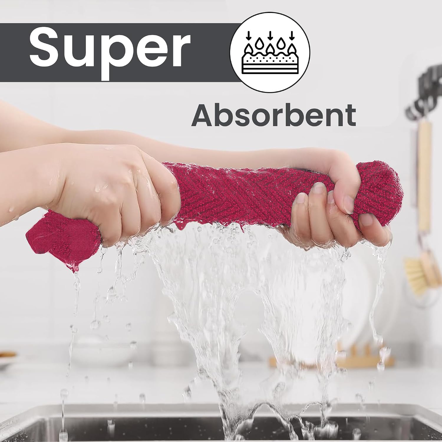 DecorRack 100% Cotton Kitchen Towels 15x25 in, 400 GSM, Red (Pack of 4)