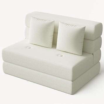 Folding Sofa Bed, One-Piece High-Density Foam Sleeper Chair, Beige, Twin