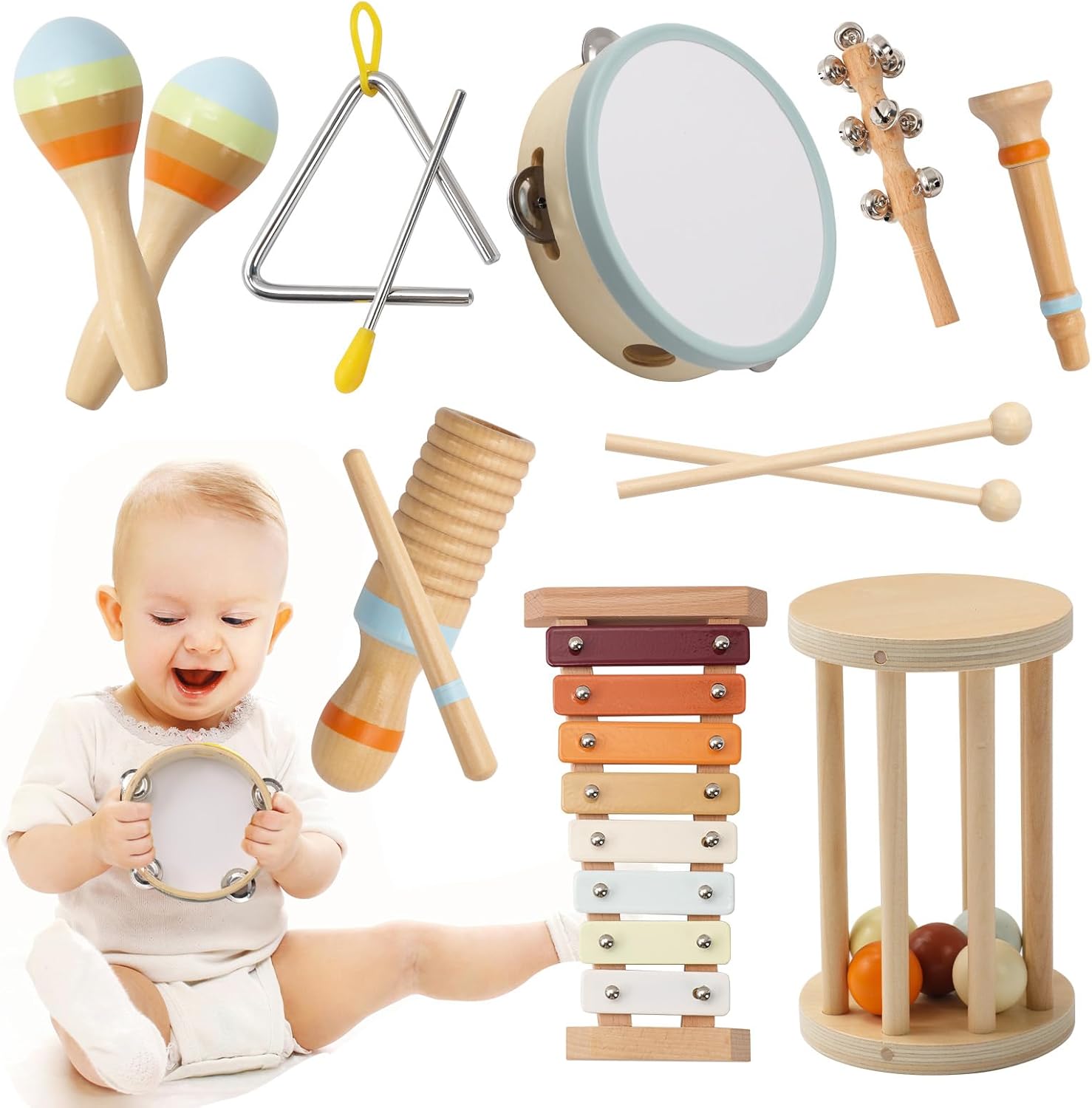 Baby Musical Instruments Montessori Wooden Musical Toys for Toddlers 1-3, montessori toys for 1 year old, montessori toys for Baby 6-12 months, xylophone for toddlers 1-3 Birthday Gifts for Girls Boys