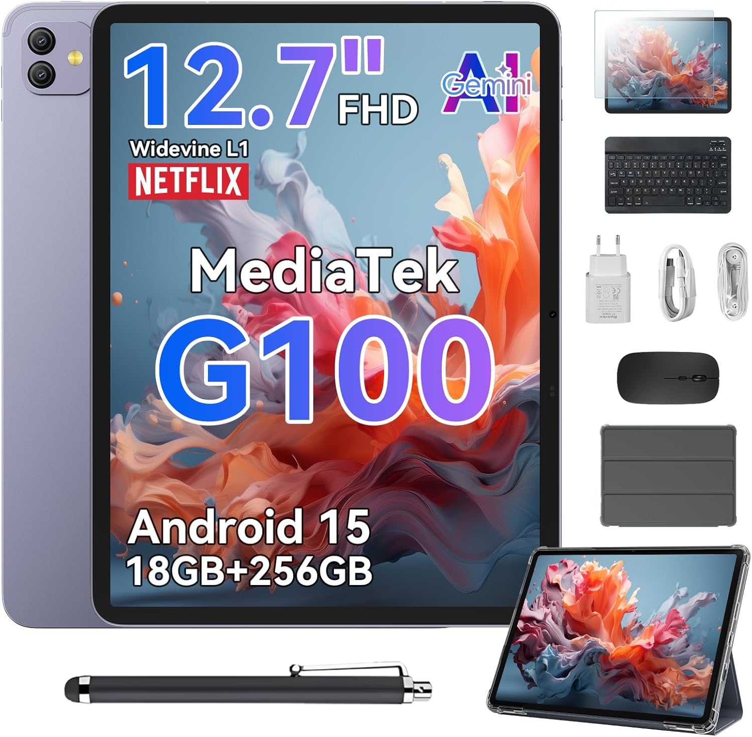 Blackview Link 8 13 Pollici Tablet con Tastiera e Penna,Android 15 Tablets Gemini AI,18GB RAM+256GB ROM,2K+ FHD 2160 * 1600 90Hz MediaTek G100 /PC Mode/8400mAh/Widevine L1/Face ID/16MP+13MP/GPS/OTG