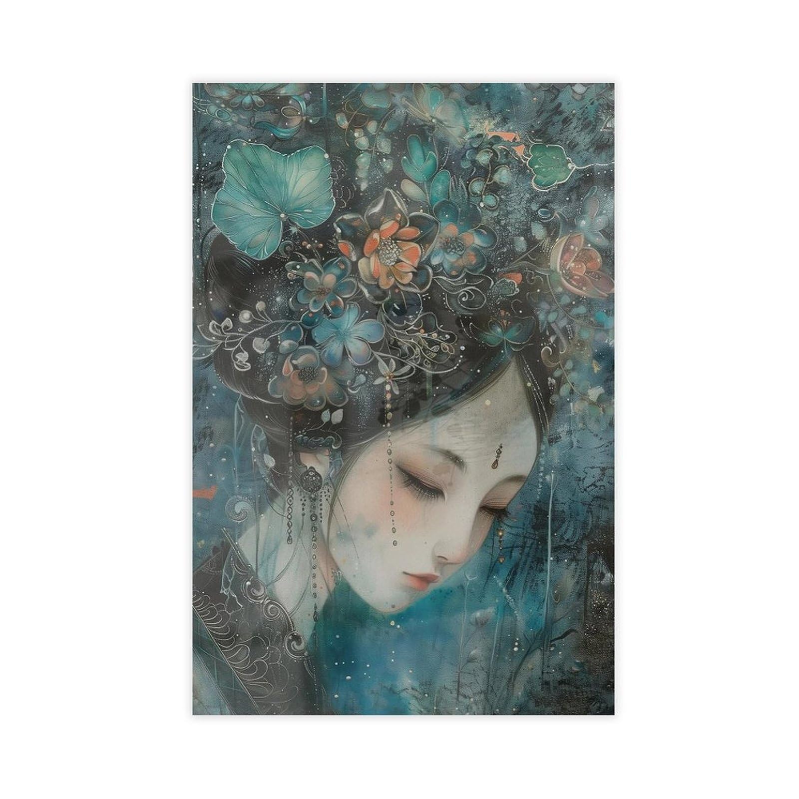 Bareronor Moody Geisha Poster Canvas Poster Bedroom Decor Landscape Office Room Decor Gift 24" L X 36" W