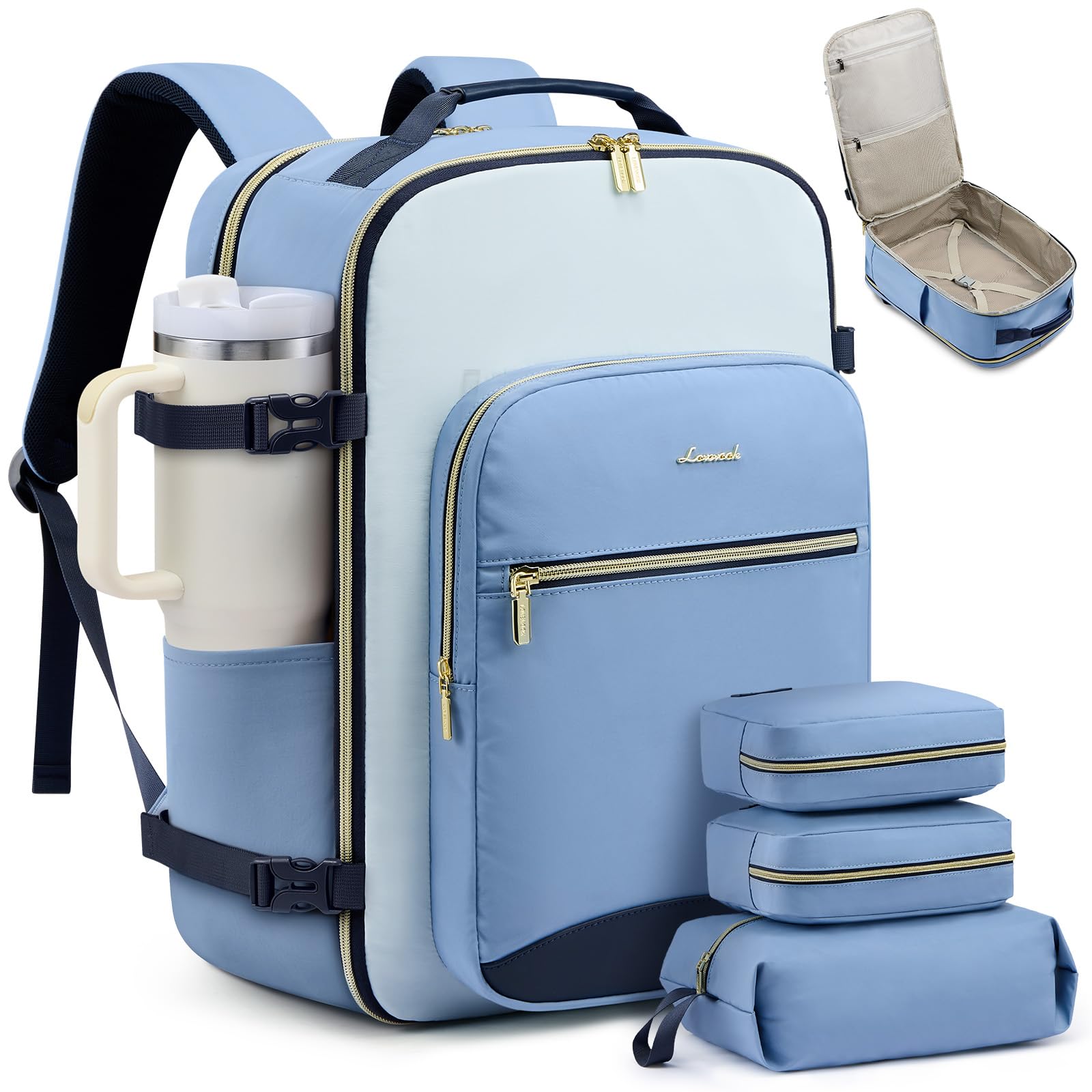 LOVEVOOK 40L Travel Backpack for Women &amp; Men, Airline Approved Carry On Luggage with 3 Packing Cubes, TSA Overnight Bags, Waterproof Personal Item Bag, Weekender Essentials Backpacks fits 17" Laptop