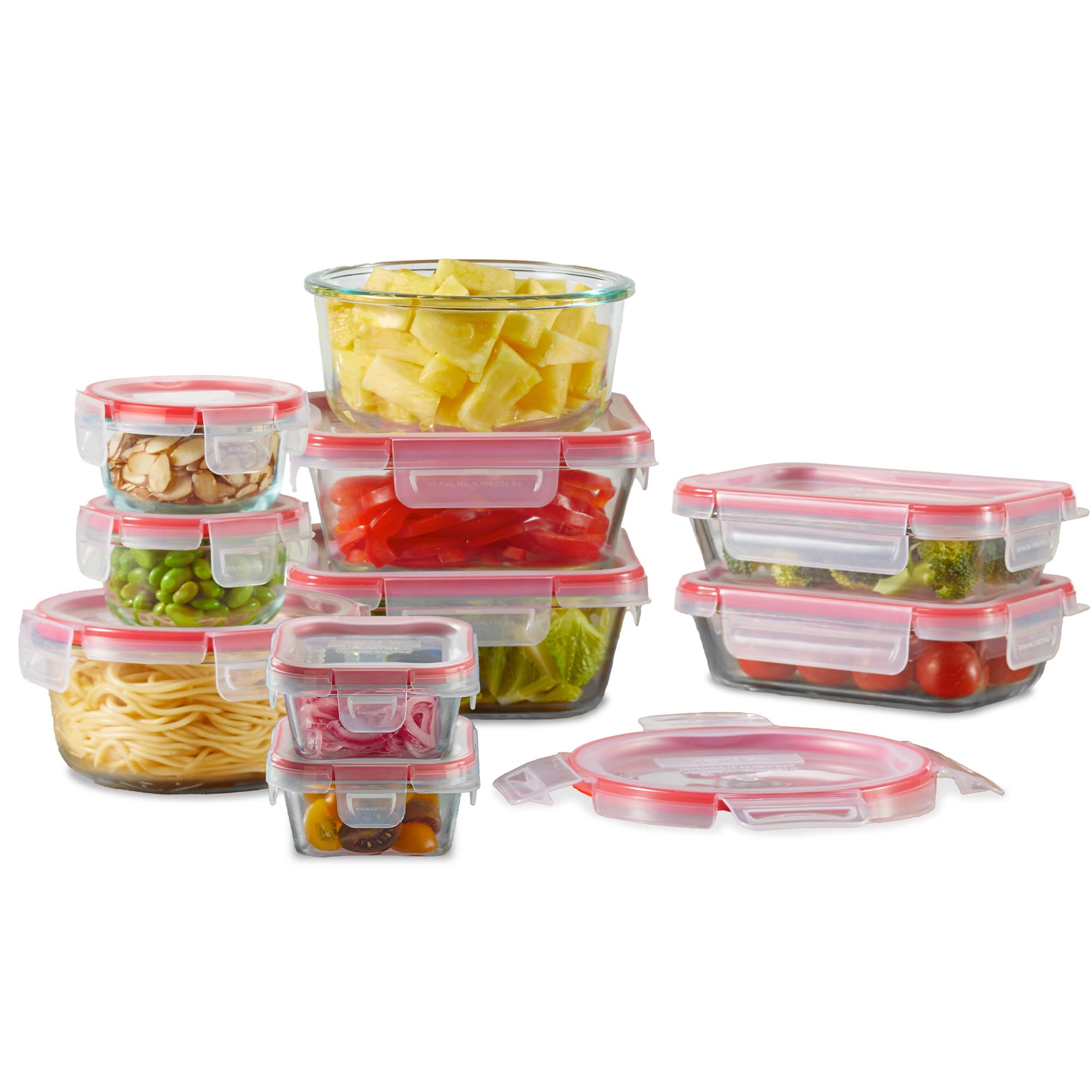 Pyrex Freshlock 10-Pack Mixed Sized Airtight Glass Food Storage Container Set, Non Toxic, BPA-Free Leakproof Locking Lids