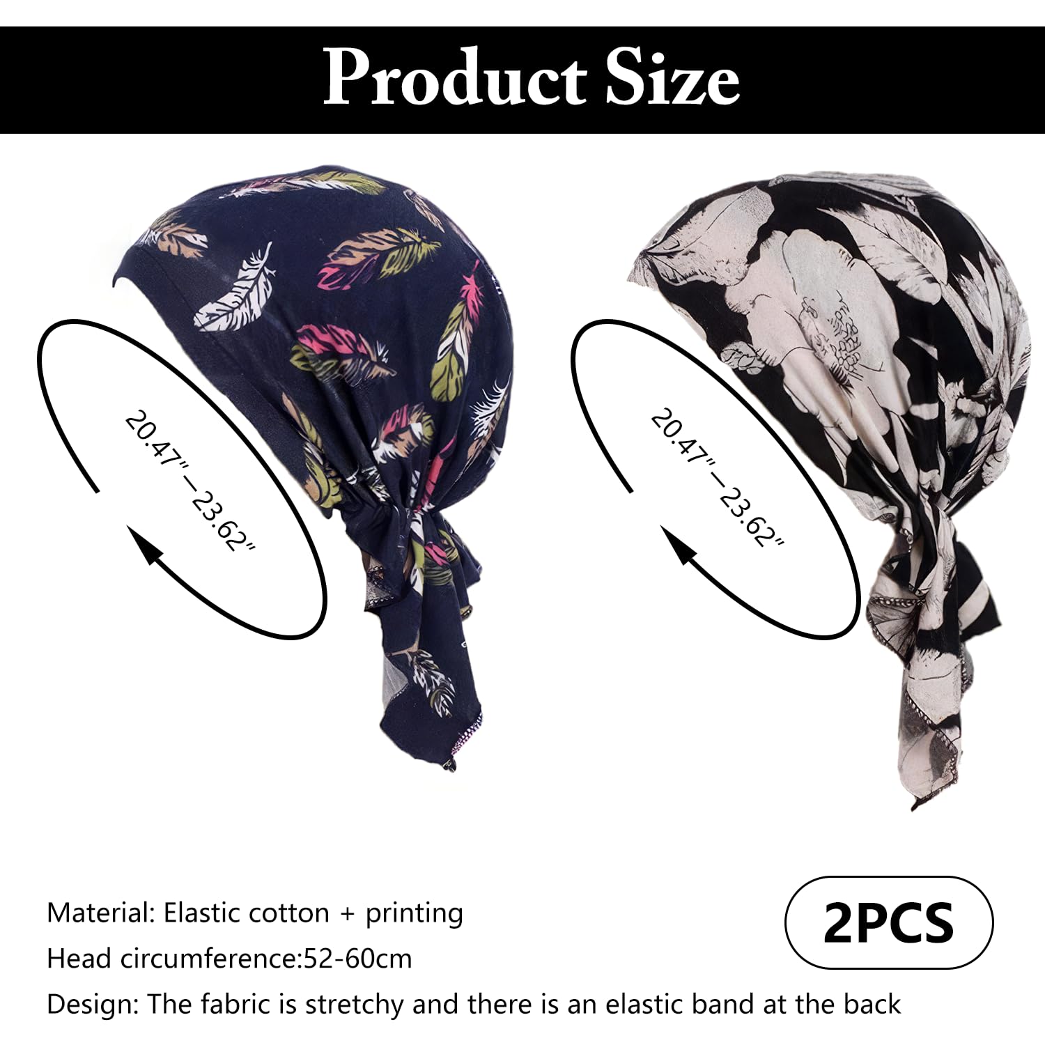 2 Piezas de Gorros para Mujer, Sombrero Musulmán de Seda, Hijab Suave de Bambú Preatado, para Quimioterapia contra el Cáncer de Pérdida de Cabello (Negro+Azul Marino)