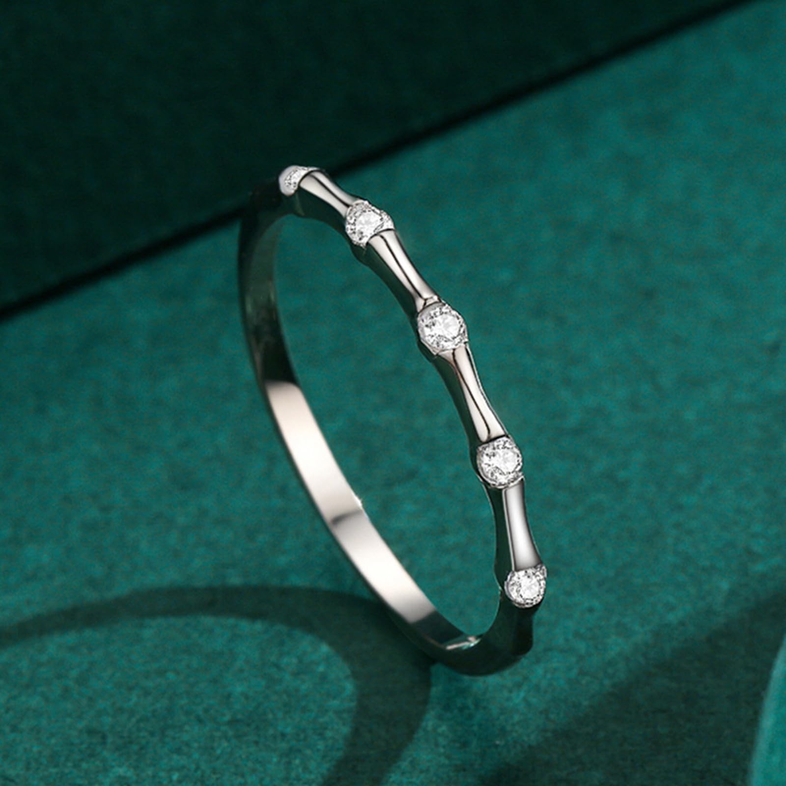 Bague Diamant Or Blanc Femme 9/14/18 carats, Bague Fine Anneau Empilable en Or Véritable