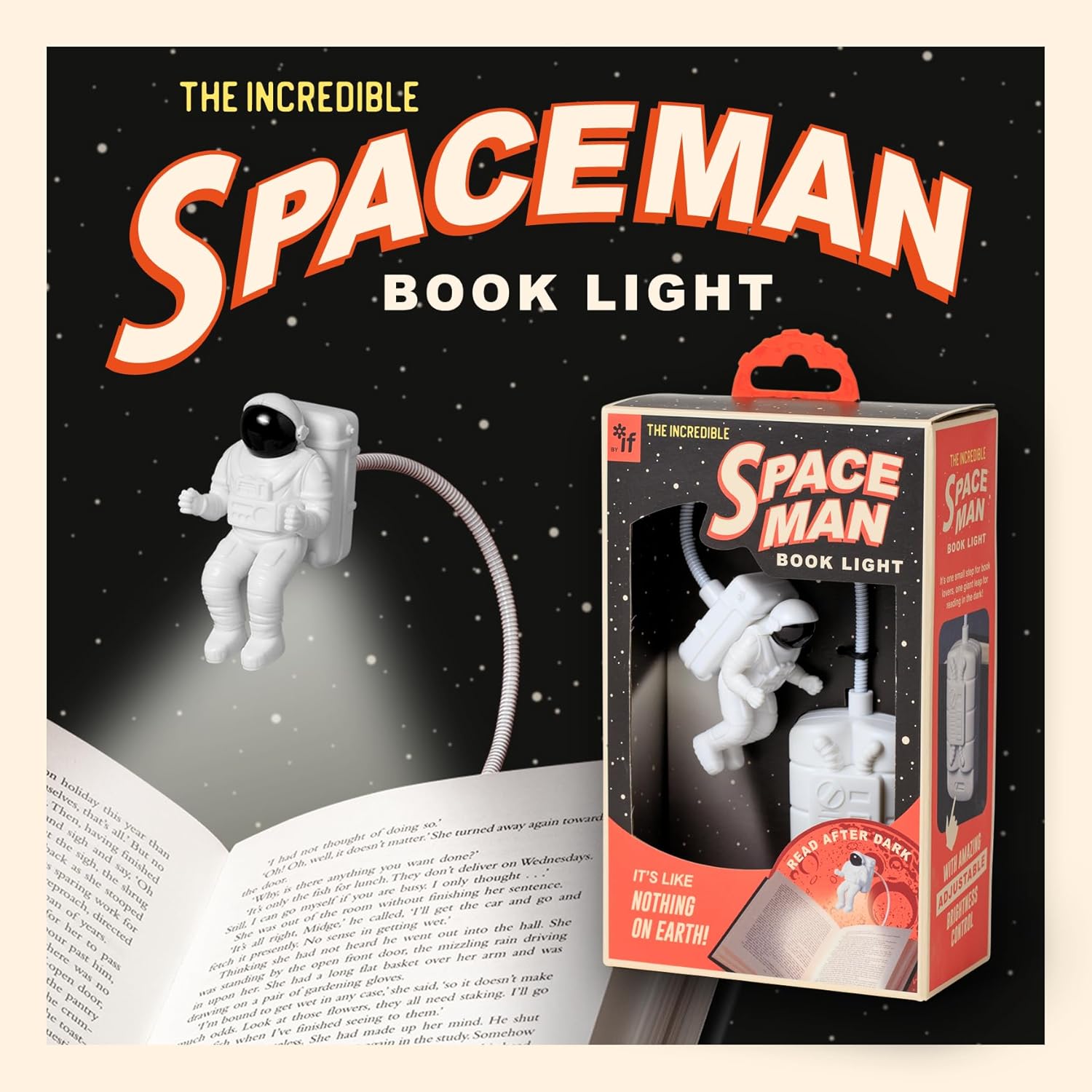 IF The Incredible Spaceman Book Light - Retro Style, Astronaut Reading Light with Adjustable LED Brightness