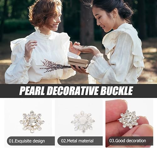 Miniatura 5 de Botones de copo de nieve de Navidad, botones de diamantes de imitación de perlas con parte trasera plana, botones de flores para coser en la ropa,