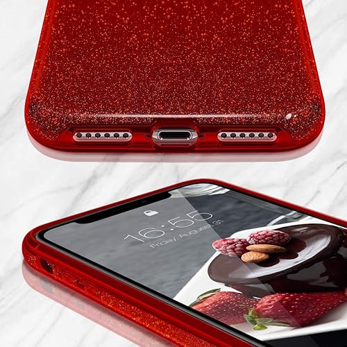 Miniatura 3 de MATEPROX Compatible con iPhone XR, Bling Sparkle Cute Girls Women Funda protectora de Navidad (rojo)