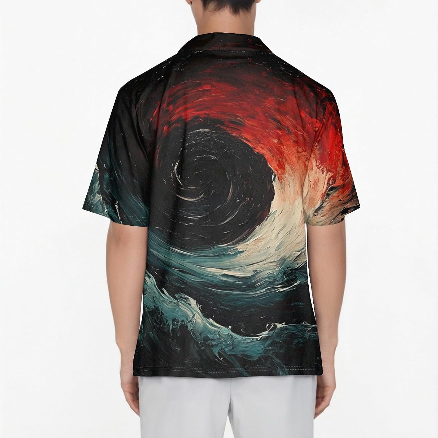 Men's V-Neck Scrubs Top Printed Short Sleeve Soft Stretch Uniform Scrub Shirts with Pockets