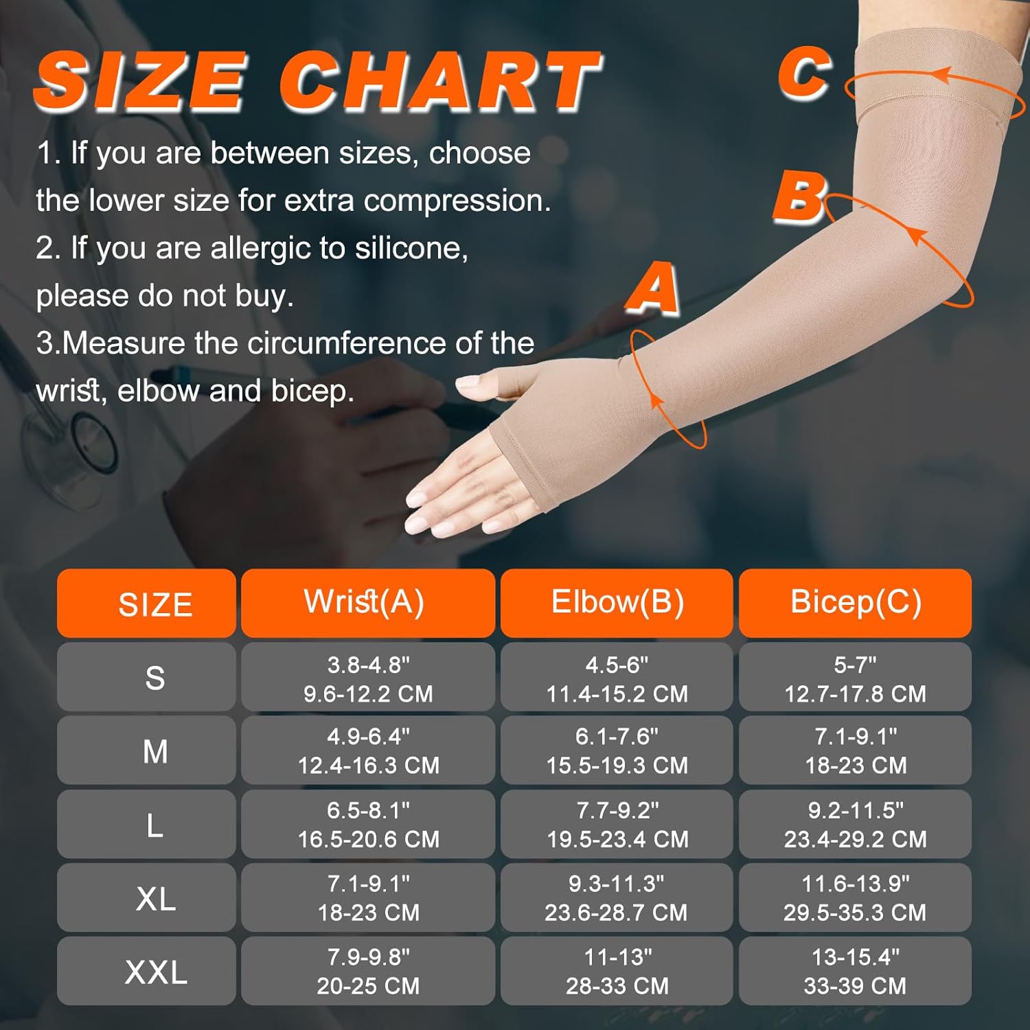 Hiball Lymphedema Medical Compression Arm Sleeve with Gauntlet, 20-30 mmHg Graduated Compression Full Arm Support for Women Men, Long Pressure Arm Hand Brace for Arthritis, Bursitis, Edema, Nerve Pain - Image 2