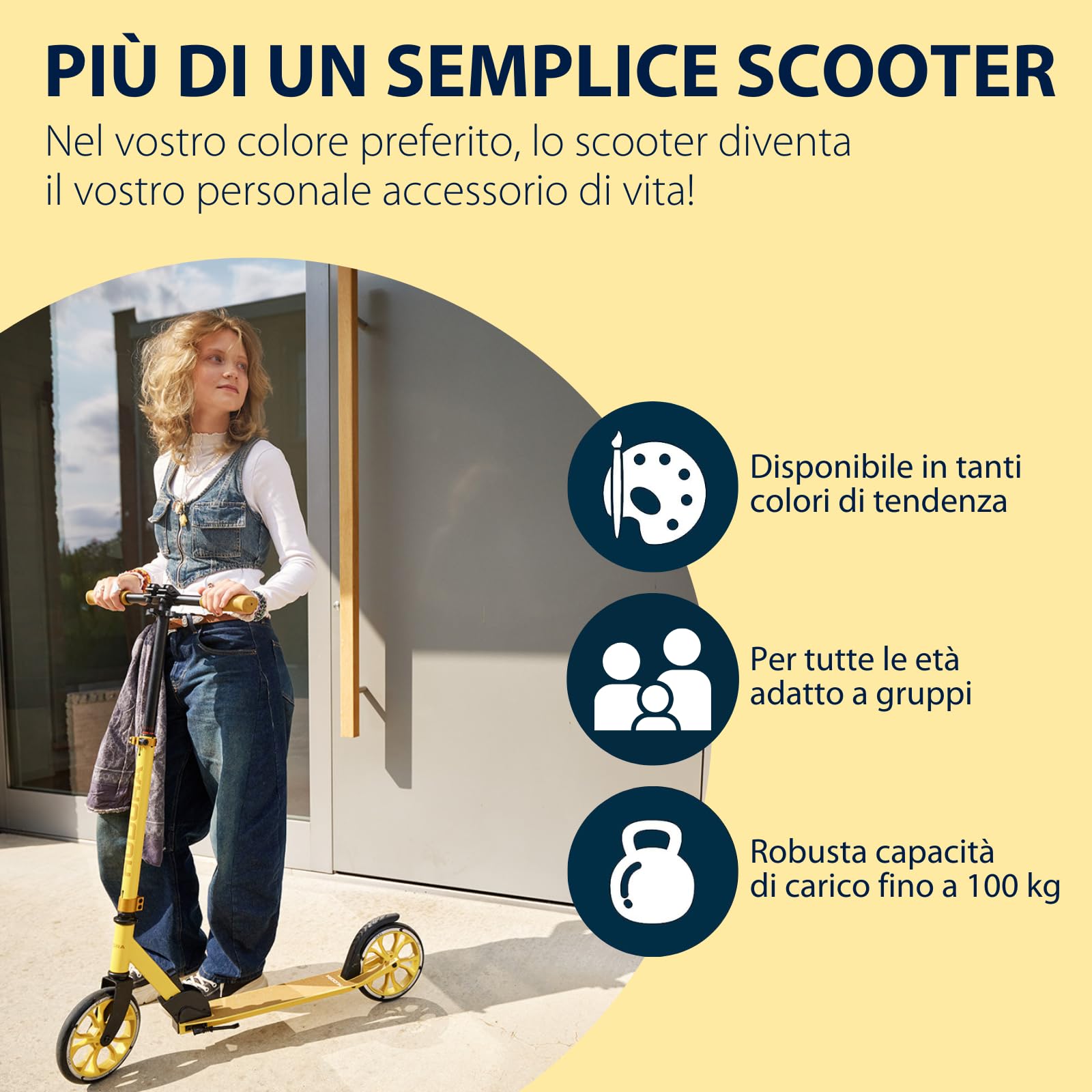 HUDORA Monopattino Up 200 - Monopattino silenzioso in alluminio per peso fino a 100kg - Con altezza regolabile e struttura pieghevole - Monopattino fluido per bambini/ragazzi e adulti