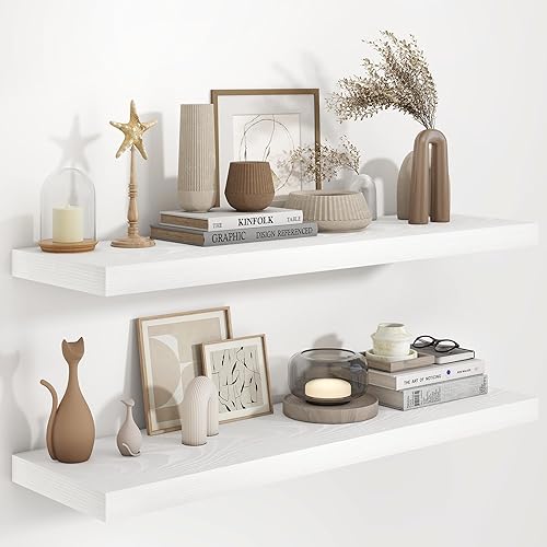 Miniatura 44 de Fun Memories Estantes flotantes de 36 x 8 pulgadas para pared, juego de 2 estantes de baño de granja, estantes de pared de madera de 36 pulgadas de