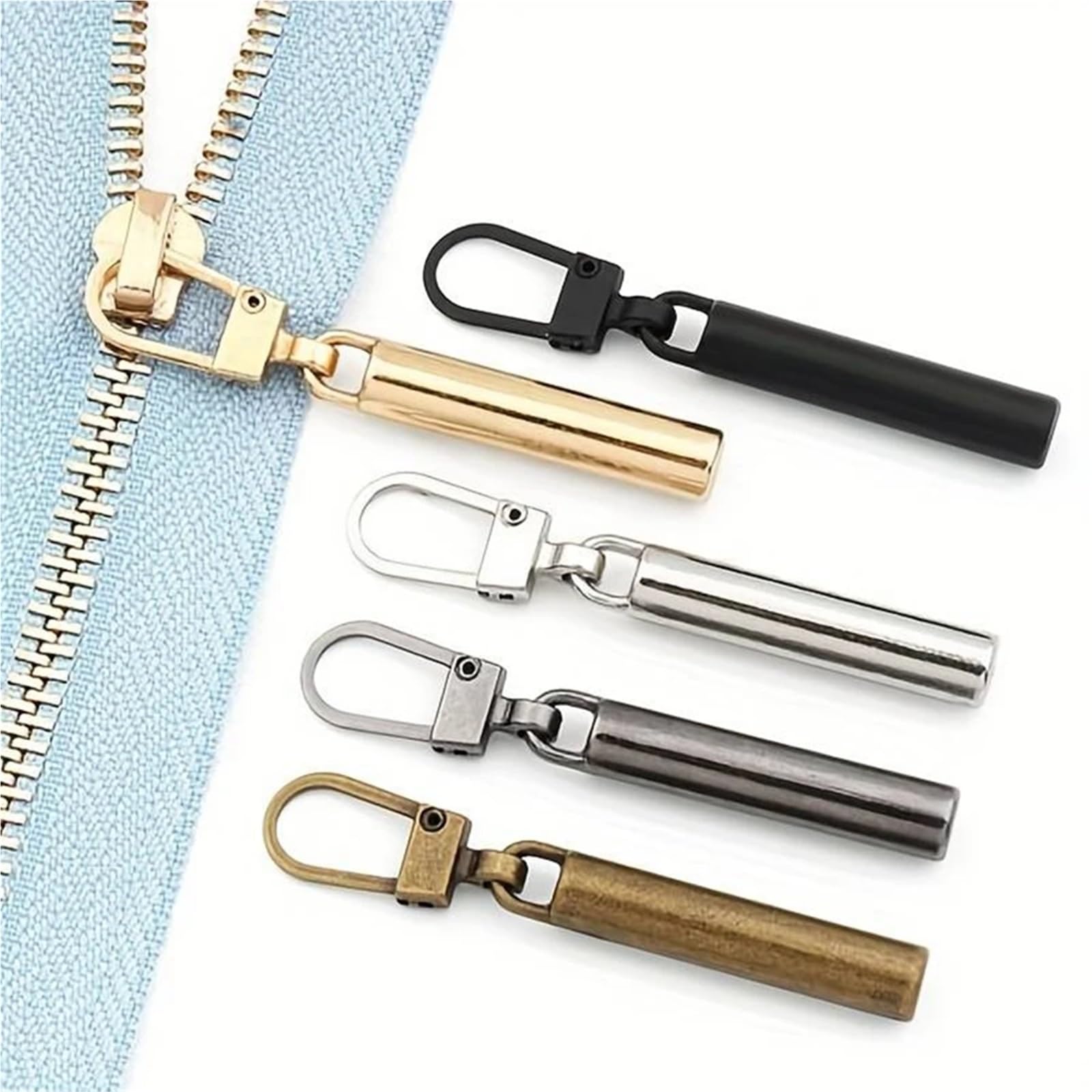Lot de 50 tirettes de fermeture éclair détachables pour réparation instantanée - Tête de fermeture éclair de rechange pour sac à vêtements (cuivre)